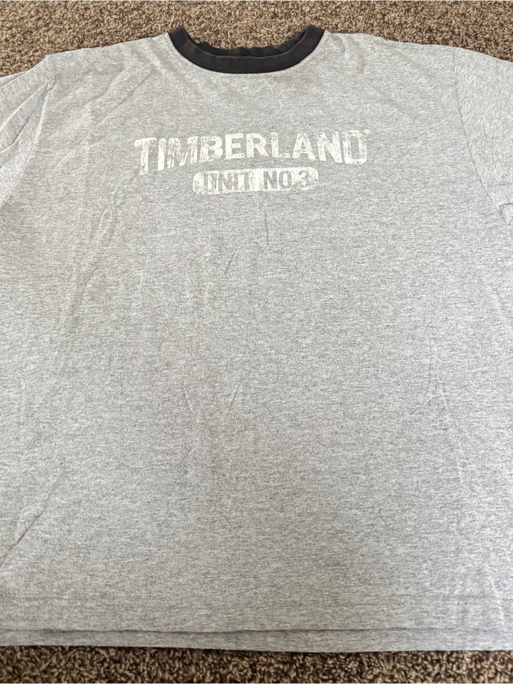 Timberland Gray Short Sleeve Logo Ringer Tee with Black Collar